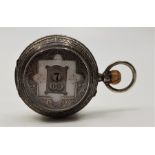 An unusual ladies' silver open face pocket watch, crown wind, having white enamel dial marked "