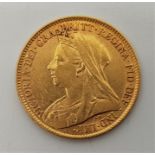 An 1894 Victoria "Veiled bust" gold half sovereign, London mint.