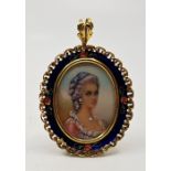 A late 20th century 18ct. gold and enamel portrait miniature pendant/brooch, with portrait miniature