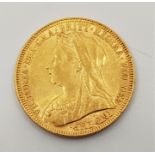 An 1893 Victoria "Veiled bust" gold sovereign, London mint.