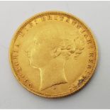 An 1876 Victoria "Young bust" gold sovereign, rev. St. George, Sydney mint.