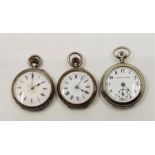 A silver open face ladies' pocket watch, crown wind, having white enamel Roman numeral dial, 32.