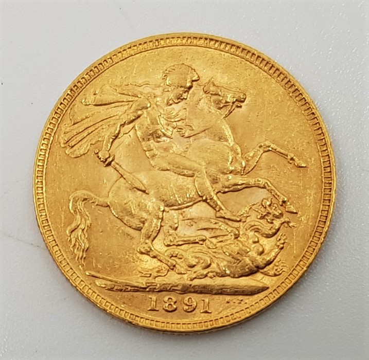 An 1891 Victoria "Jubilee bust" gold sovereign, London mint. - Image 2 of 2