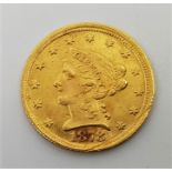 A replica/counterfeit US 1878 Quarter Eagle 2 1/2 dollars gold coin, with accent mark above number 8