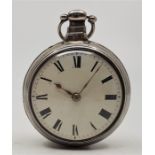 A George IV W Sloggett pair cased silver pocket watch, key wind fusee movement, having white