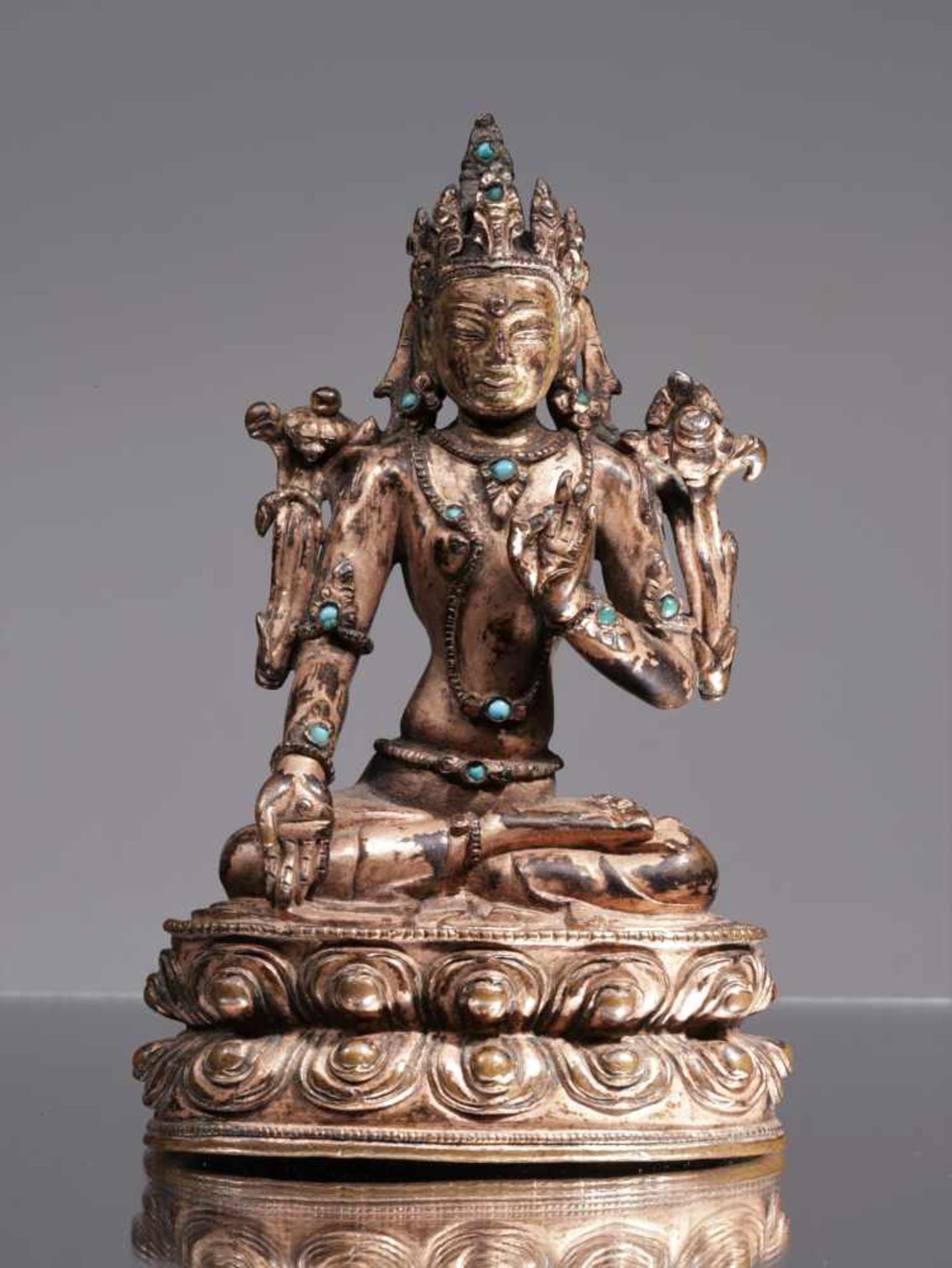 WHITE TARABronze gilt with semi-precious stonesTibet , 15th centuryDimensions: Height 12,5 cmWeight: