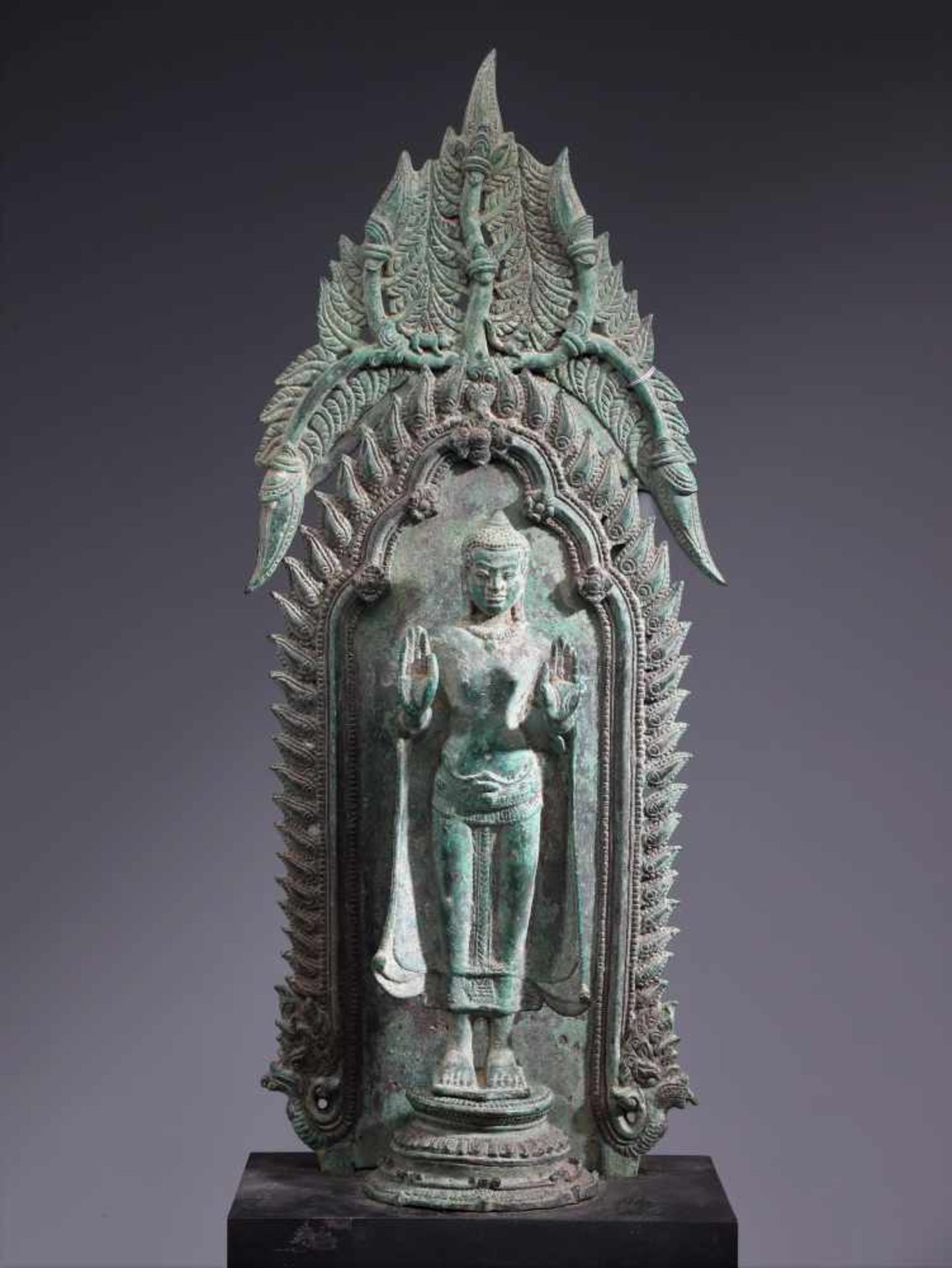 BUDDHABronzeThailand , Lopburi 12th centuryDimensions: Height 40 cm ; Wide 16 cm ; Depth 8 cmWeight: