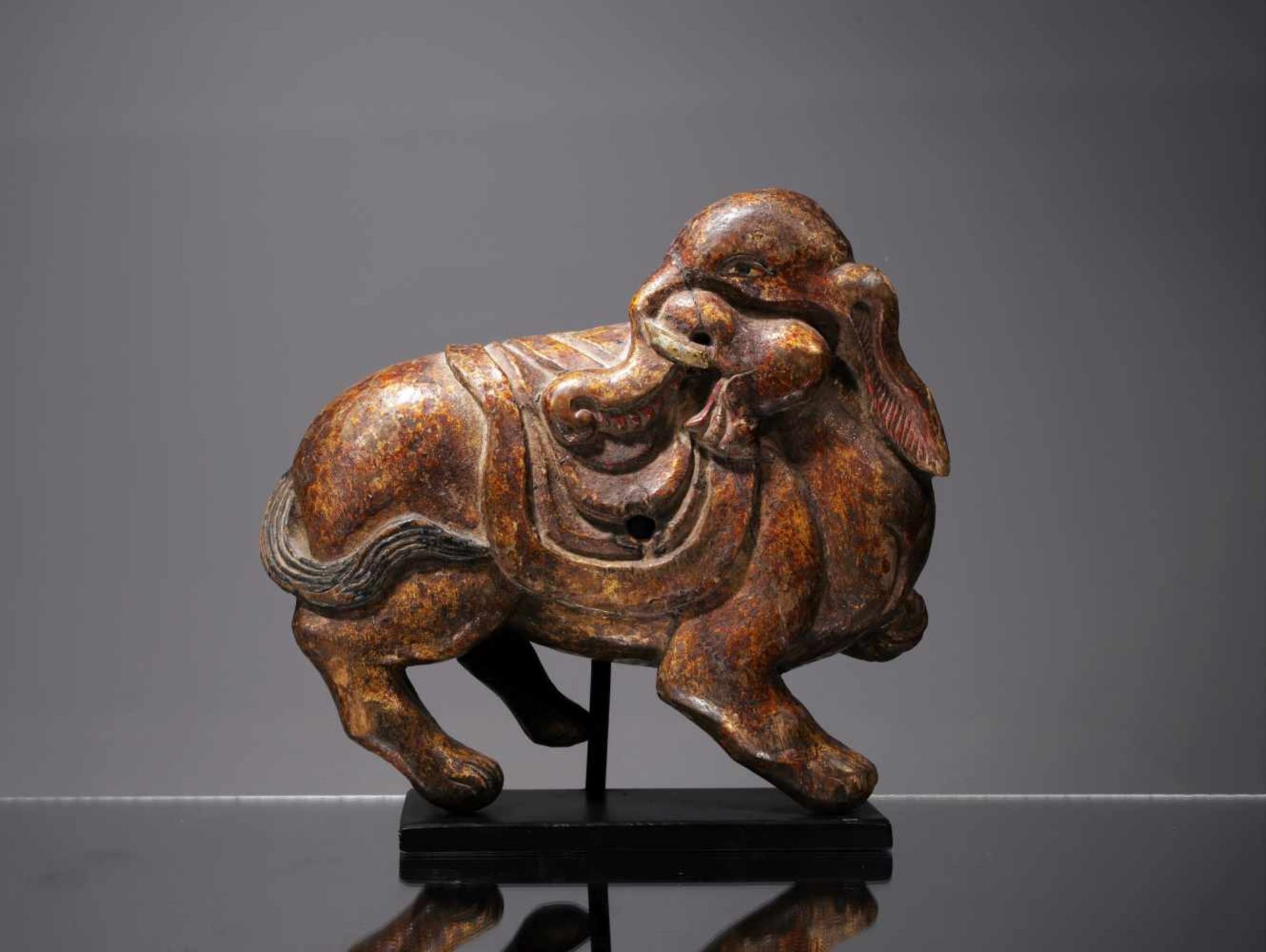 TEMPLE ELEPHANTWood gilt and painted,Tibet 17th centuryDimensions: Height 19 cm , Wide 19 cm , Depth