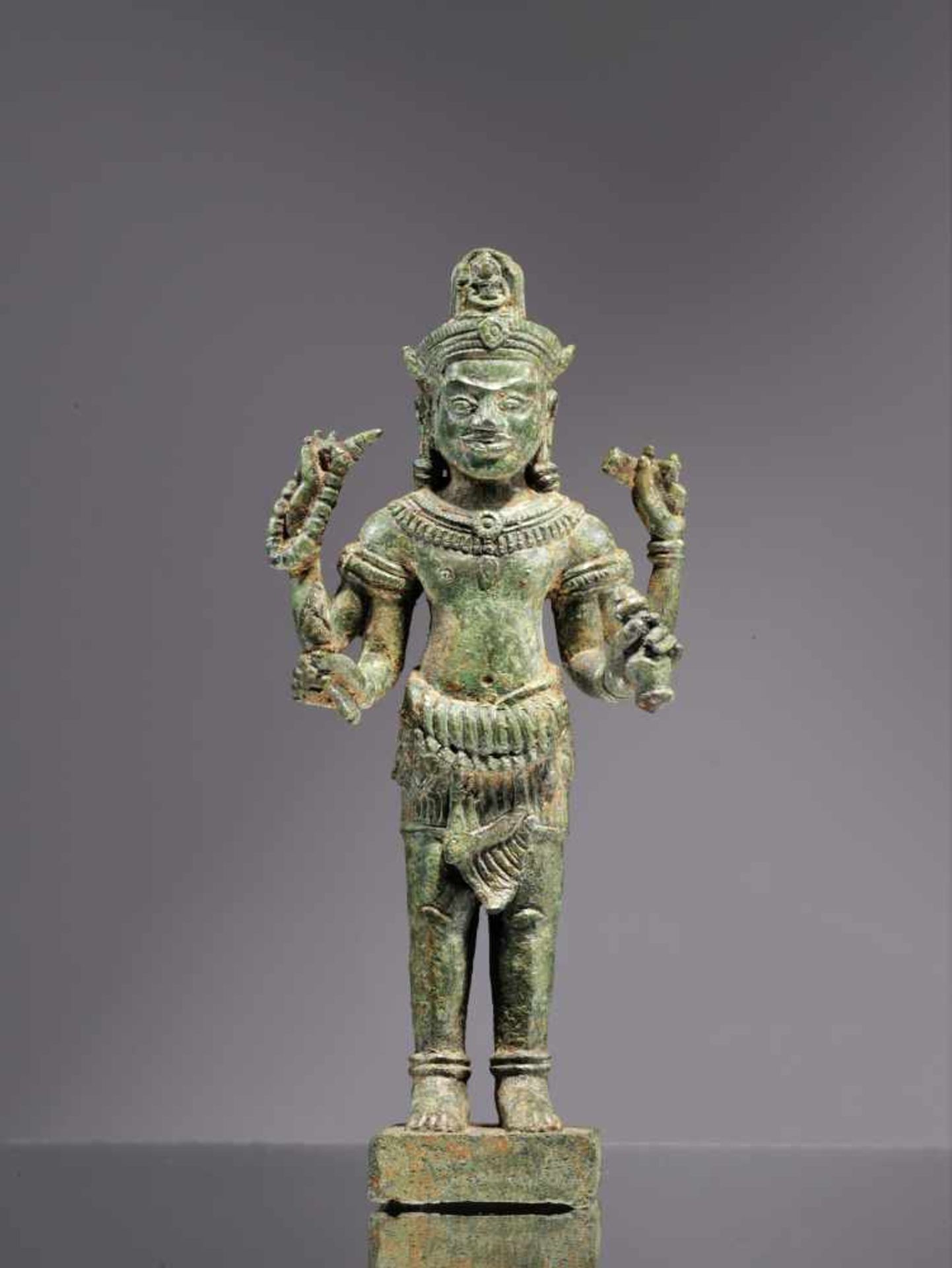 STANDING BODHISATTVA LOKESHVARABronze Cambodia , 12th centuryDimensions: Height 15 cmWeight: 298