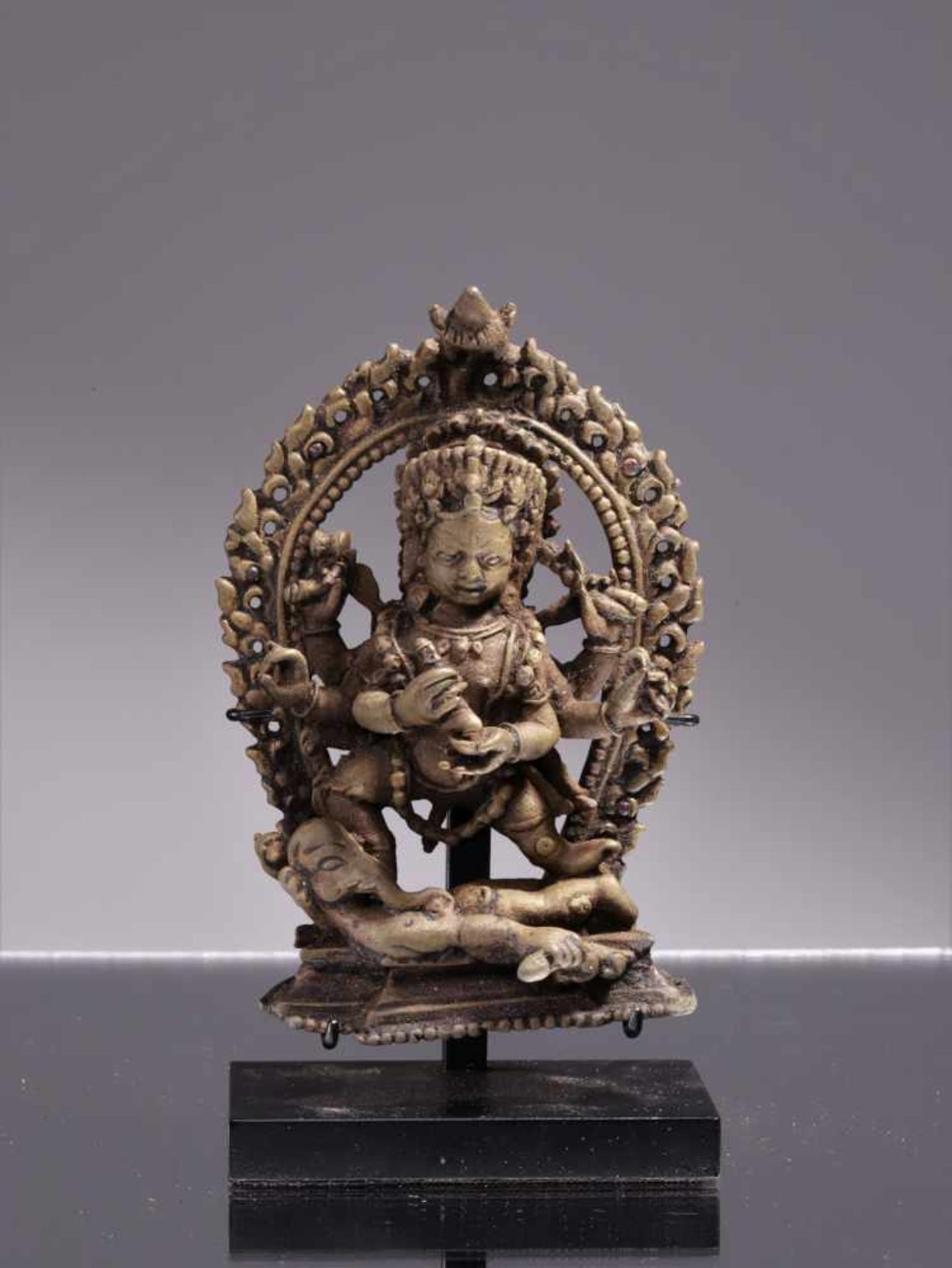 BHAIRABABronzeNepal 17th centuryDimensions: Height 11 cm ; Wide 6 cm ; depth 3 cmWeight: 432 grams