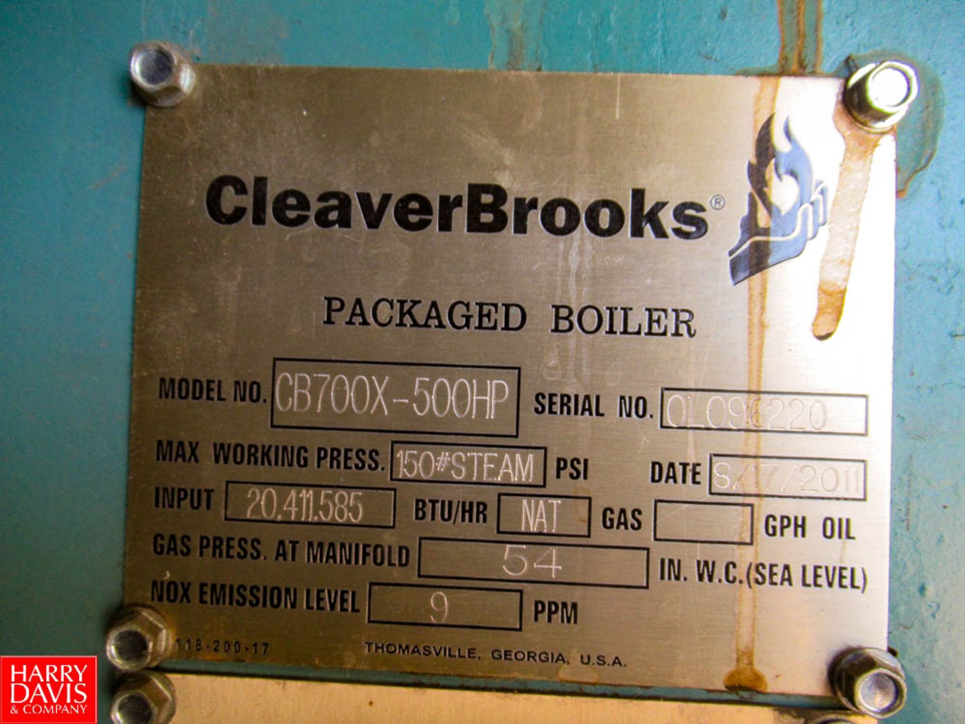 2011 Cleaver Brooks 500 HP, 151 PSI Low NOx Boiler Model: CB700X SN: OL-099220; Working Steam - Image 4 of 4