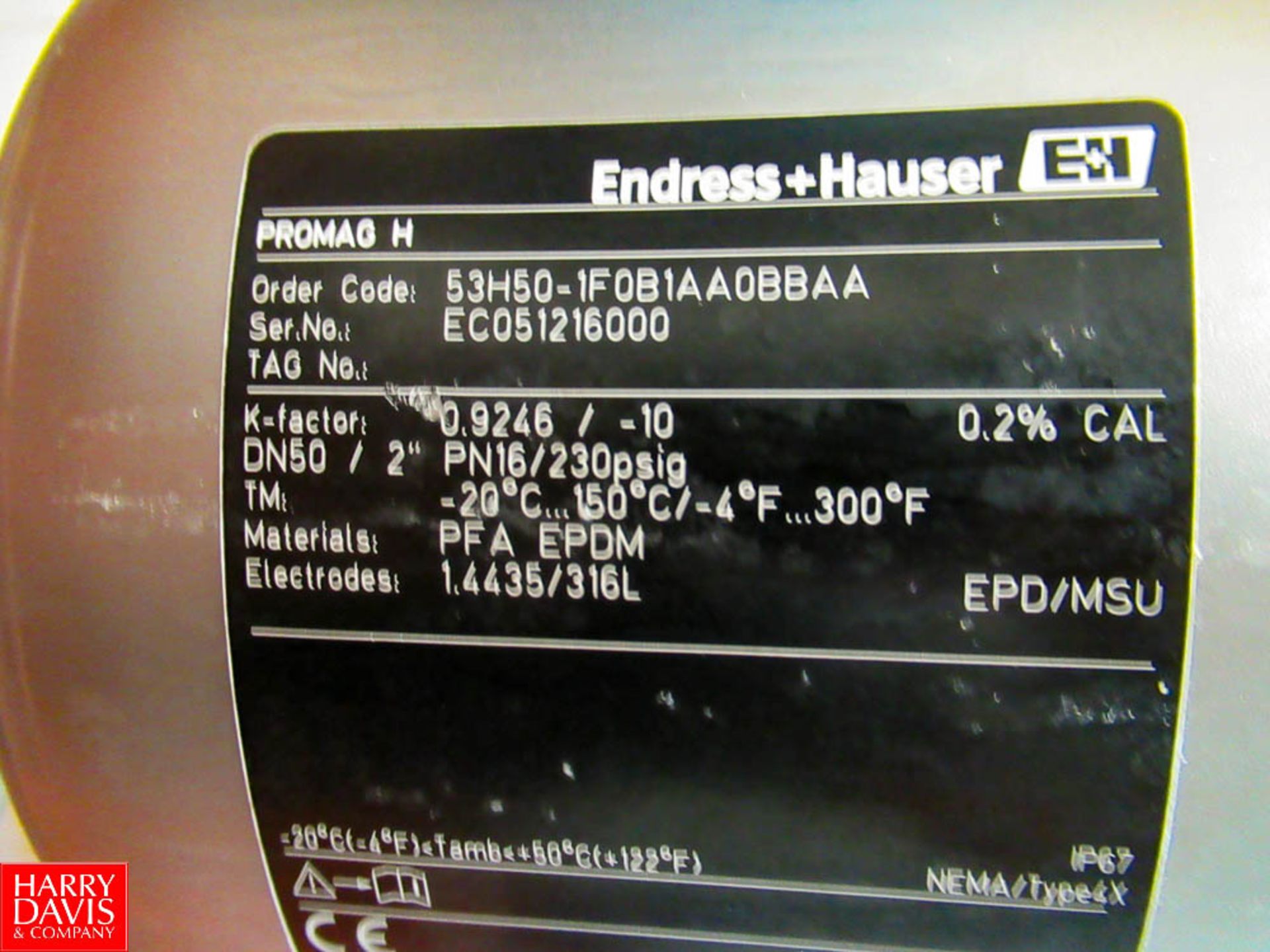 Endress +Hauser Electromagnetic Flow Meters, Model: Promag 53H ; 50H, Located In: Cream Silo - Image 2 of 3