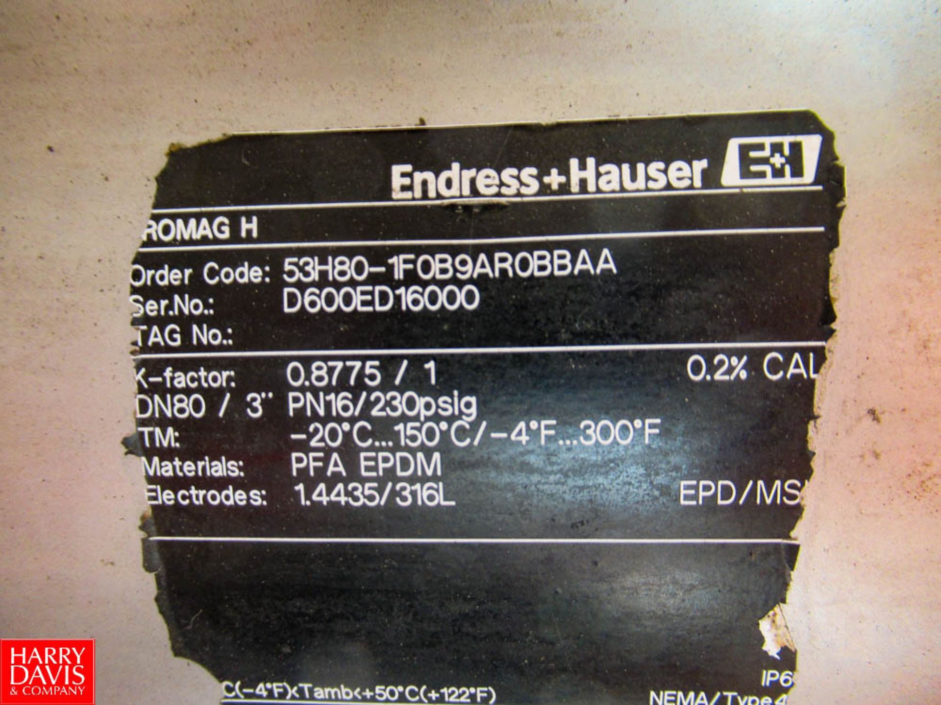 Endress + Hauser Electromagnetic Flow Meter, Model: Promag 53H80 SN: D600ED16000 Plus (2) Sudmo - Image 3 of 3