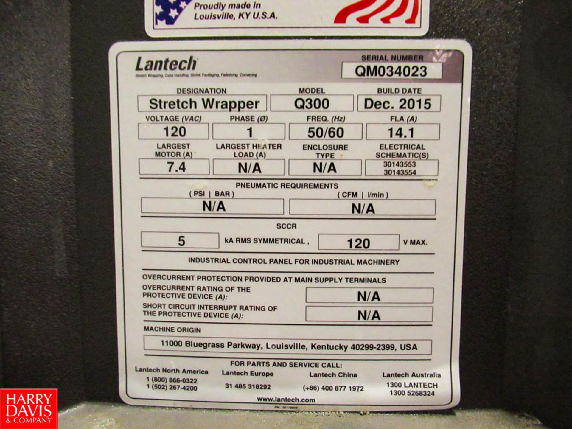 2015 Lantech Pallet Wrapper, Model: Q300 SN: QM034023, Located In: Storage Cooler A - Rigging Fee: $ - Image 2 of 2