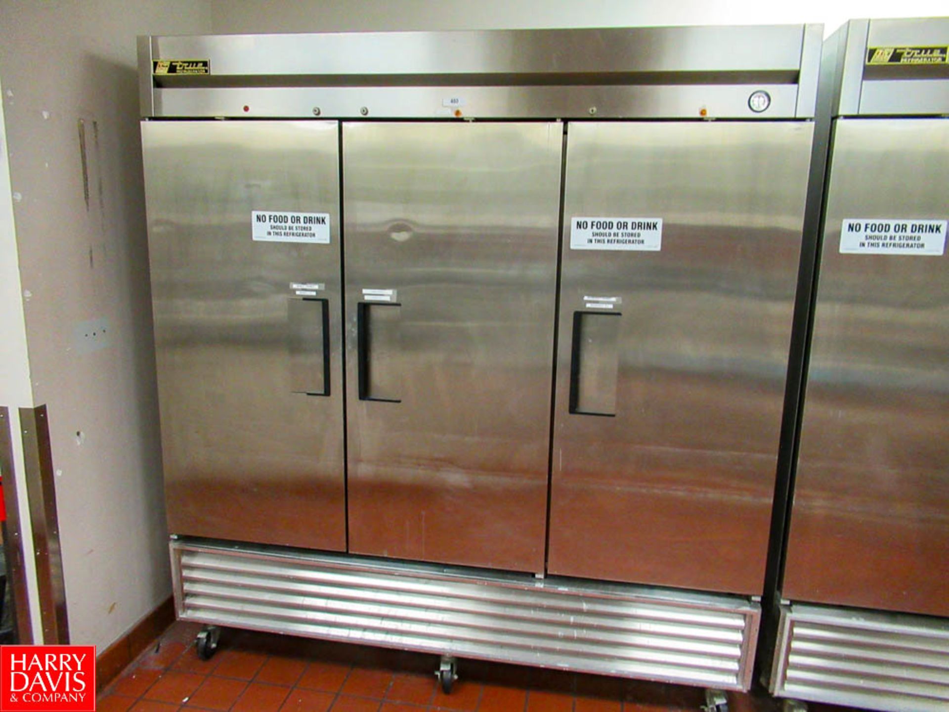 TRUE 3-Door Reach In Refrigerator, Model T-72, Located In: Milk Test Lab - Rigging Fee: $ 250