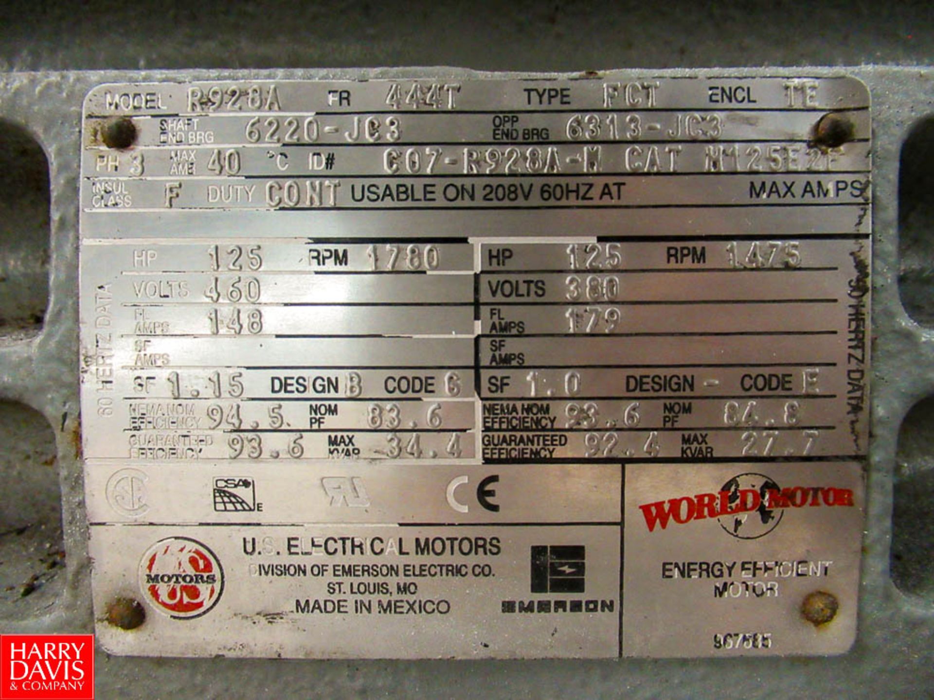 Roots Dresser Rotary Lobe 125 HP Blower, Model: 616 RAM SN: 1010921469, 1780 RPM, 460 Volt, - Image 4 of 4