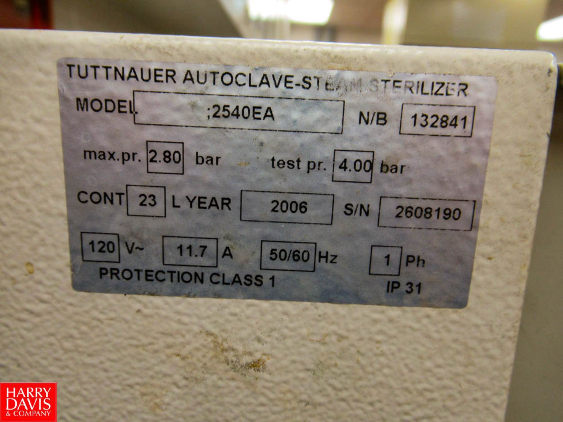 Tuttnauer EZ10 Sterilizer, Model: 2540EA SN: 132841, Located In: Milk Test Lab - Rigging Fee: $ 50 - Image 2 of 2