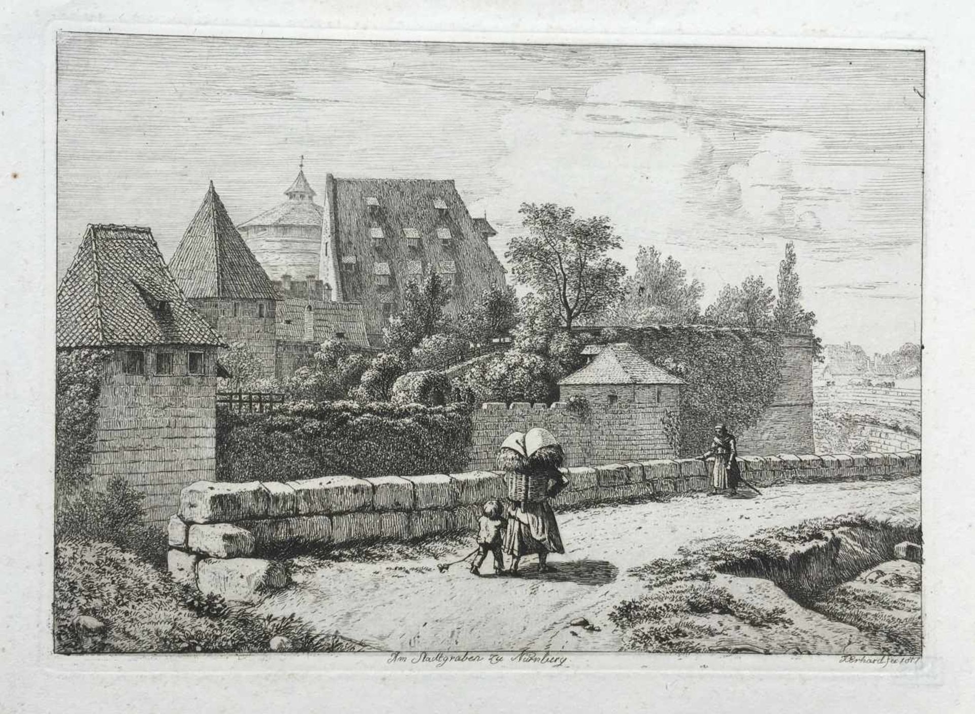 ERHARD, JOHANN CHRISTOPHAm Stadtgraben zu Nrnberg. Radierung. 1817.12,8:17,6 cm.Apell 4/III (v.