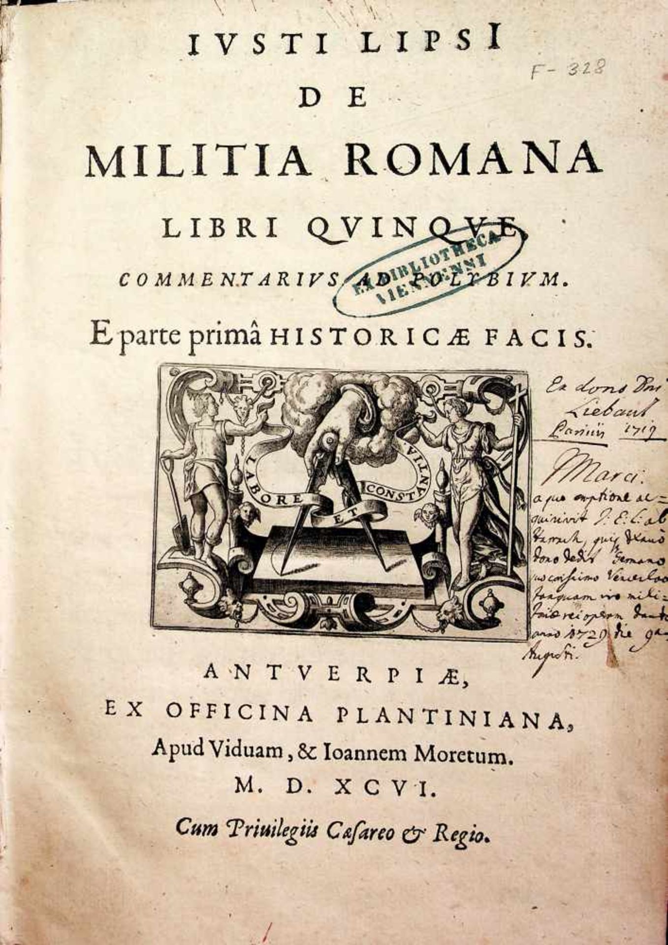 Lipsius, Justus.De militia Romana libri qvinqve, commentarivs adPolybivm. 3 Tle. in 1 Bd. Antw.,