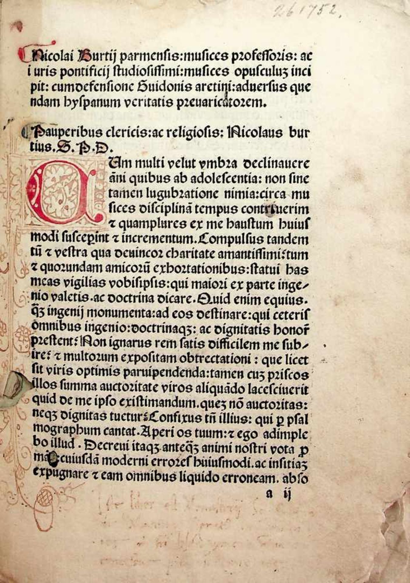 Burtius, Nicolaus.Opusculum musices. Bologna, Ugo Rugerius frBenedictus Hectoris Faelli, 30.IV.