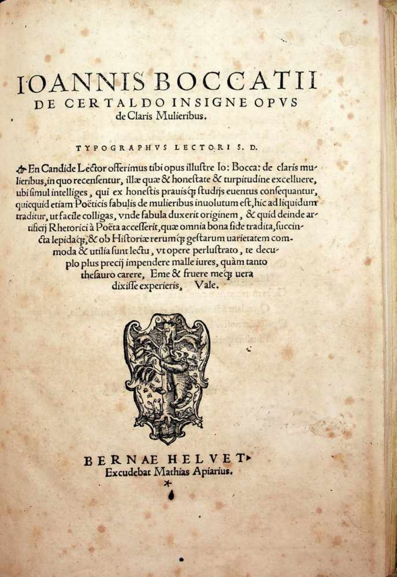 Boccaccio, Giovanni.De claris mulieribus. Bern, Matthias Apiarius,1539. Fol. 6 unn., LXXXI num., 1