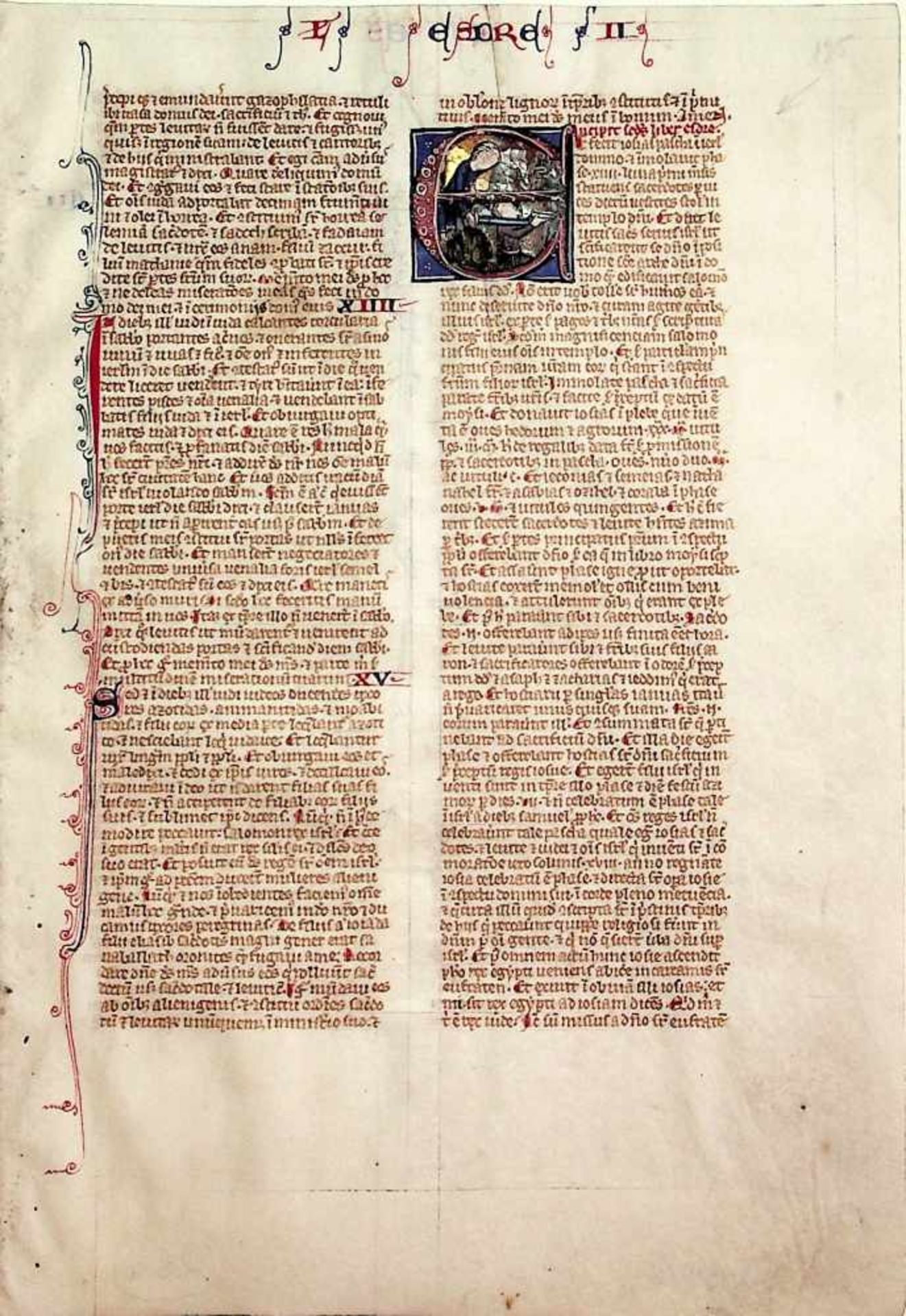 Biblia latina.Lateinische Handschriftauf Pergament. Frankreich um 1290. 201:140 mm. - Daraus 1 Bl.