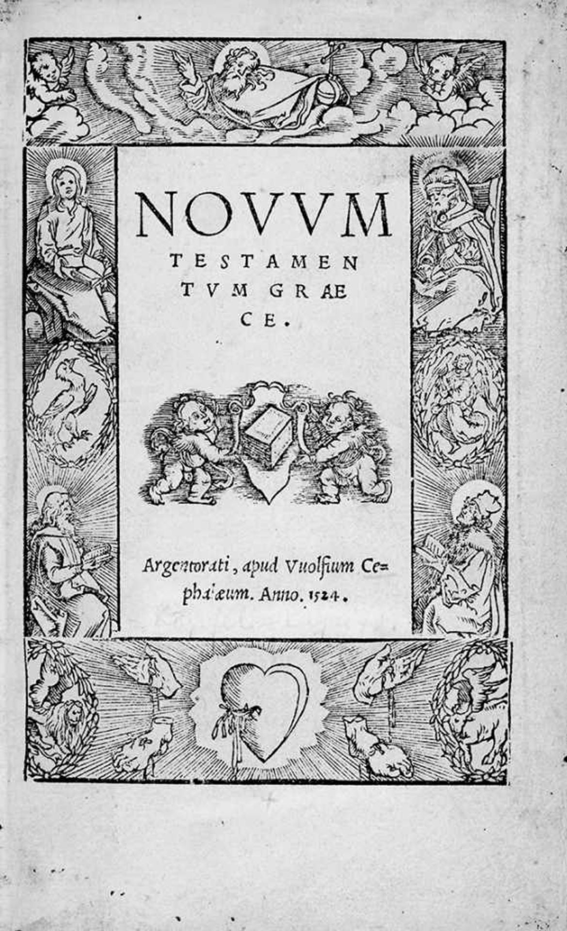 Novvm Testamentvm graece.Straáburg, Wolfgang K”pfel, Juni 1524. 8ø. 160(falsch 60), 118 num., 2 unn.