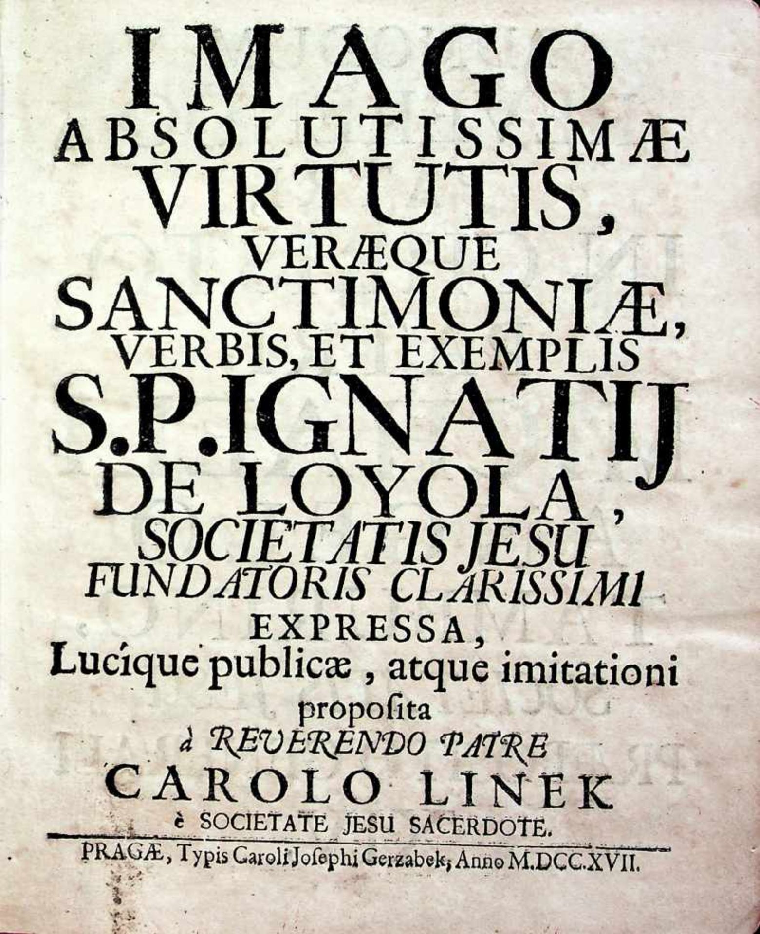 Linek, Karel.Imago absolutissimae virtutis, veraequesanctimoniae, verbis, et exemplis S. P.