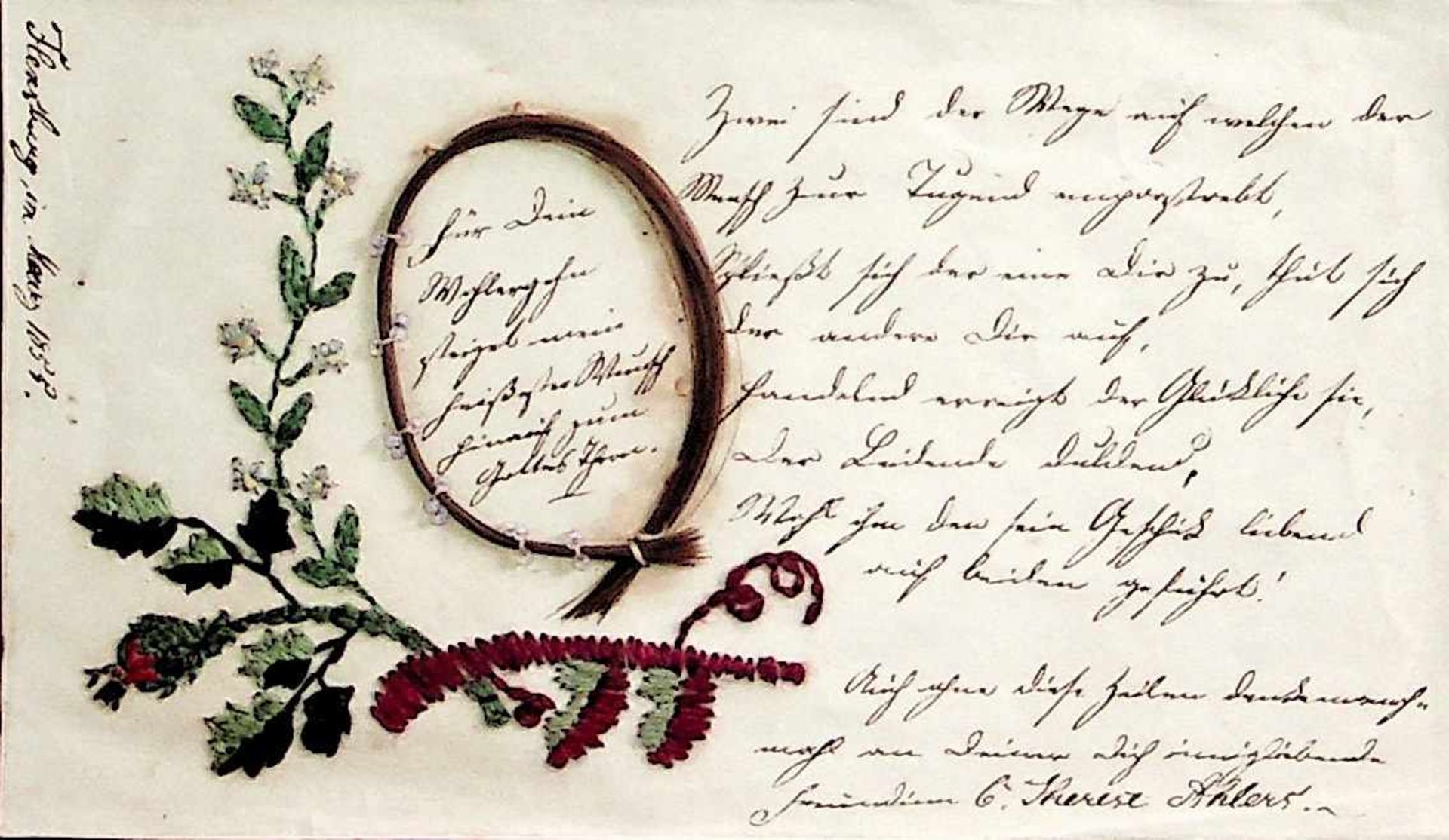 Kassette.Rot Ldr. um 1850 mit Rfil., breiter goldgepr.Deckelfil., floraler Bord. u. goldgepr.