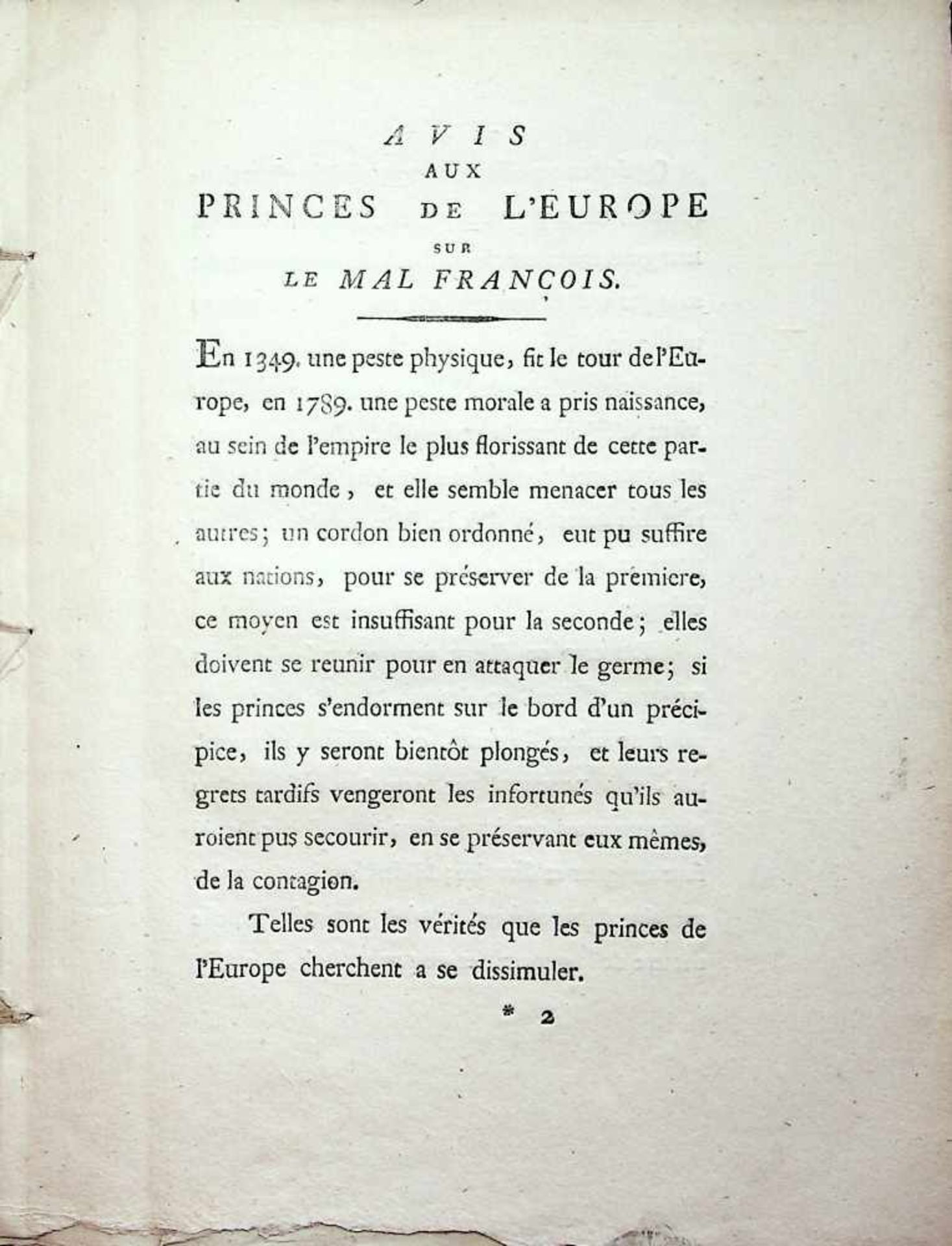 (Mirabeau, Honor‚ Gabriel Victor Riqueti, Comte de).Avis aux princes de l'Europe sur le mal fran‡