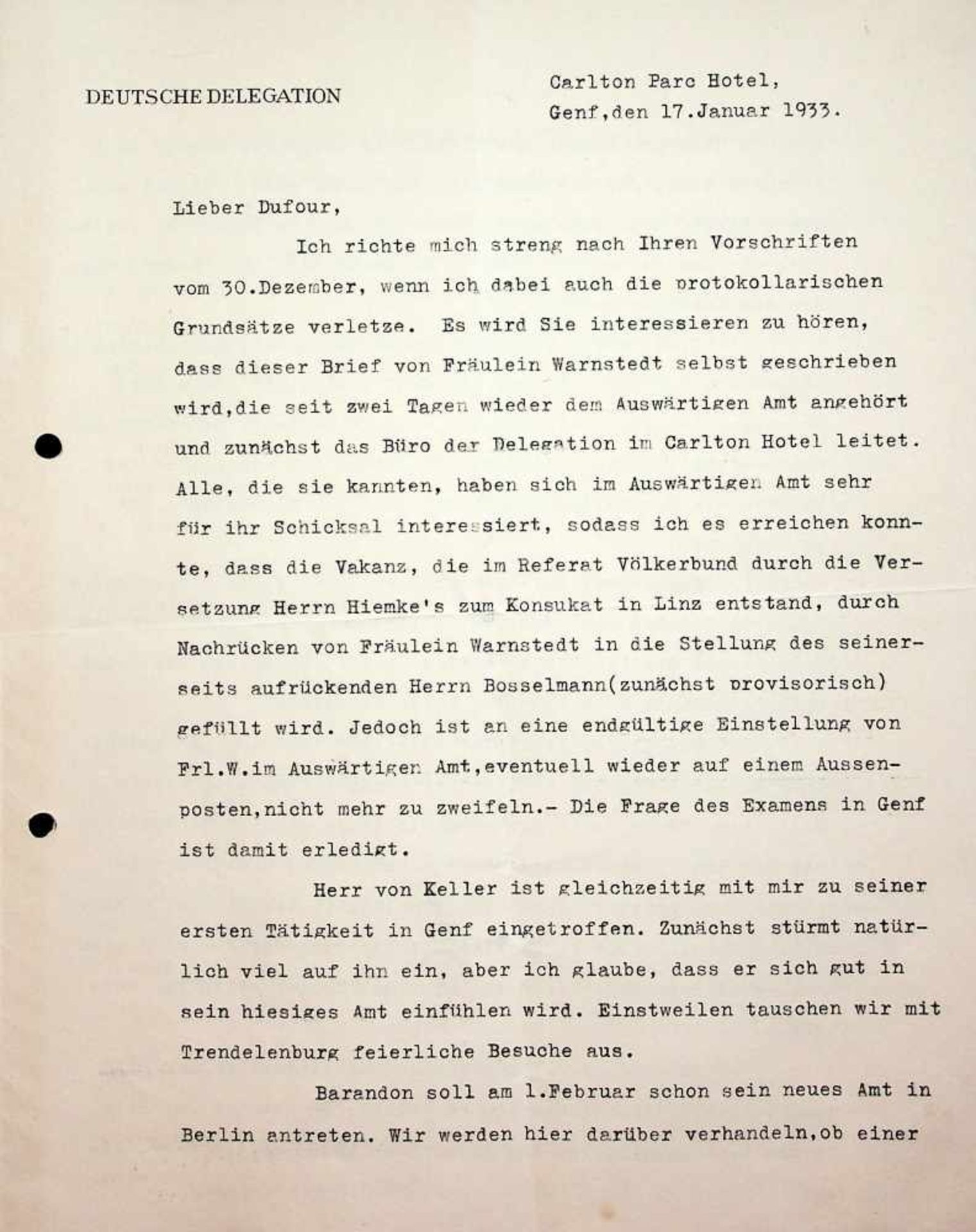 Konvolutvon ca. 58 Br. an den deutschen Diplomaten u.Untergeneralsekret„r des V”lkerbundes. 1932-