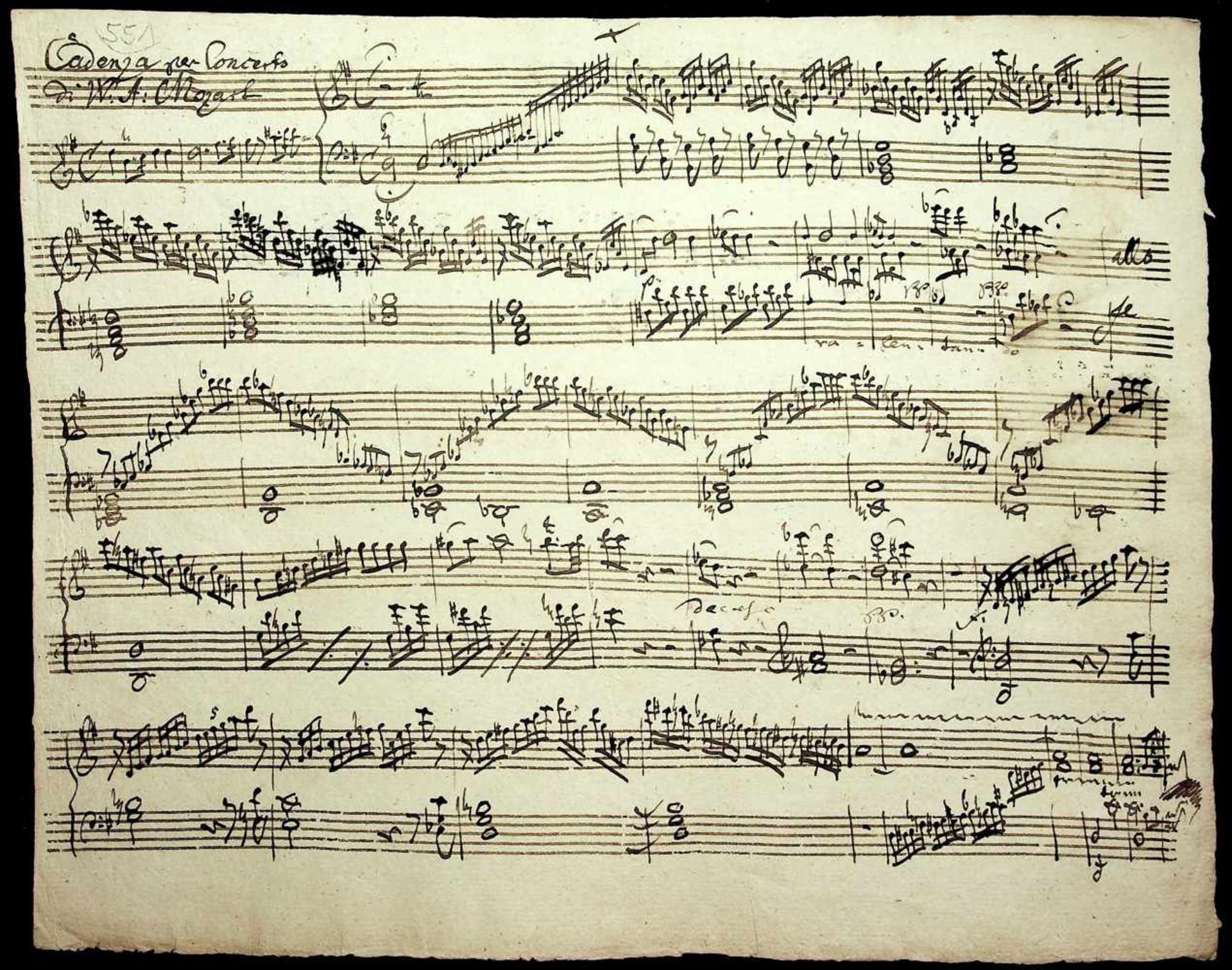 Cadenza per Concerto di W. A. Mozart.2 Bll. Noten. Qu.-Fol. Ca. 1785-1810.3« SS.Kadenzen zu den