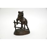 Charles Valton (1851-1918)Dog at the fenceBabbitt metal sculpture with dark brown patina. Signed