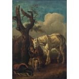 Dutch schoolThe rider's restOil on panel. In a moulded giltwood frame. 44.5 x 33 cm