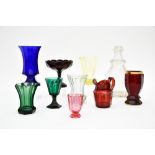 Bohemia, 19th centuryLot of faceted crystalComprises two glasses, one pitcher, a carafe, a bowl, and