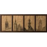 Jean Baes (1848-1914)Set of four views of Belgian bell towers and belfries4 lithographs in a