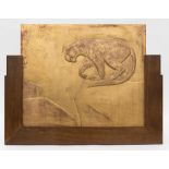 Léon Jallot (1874-1967)JaguarStuccoed and giltwood bas-relief set in a padauk wood half-frame.For