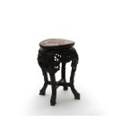 China, 19th centurySmall standCarved wood, inlaid with mother-of-pearl and marble. Tags under the