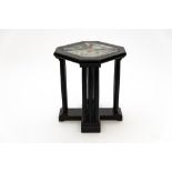 Jugendstil workSmoking tableBlack-lacquered wood, cross-shaped footing carved with geometric