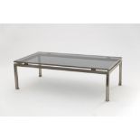 Guy Lefevre for Maison JansenCoffee table and end table setBrushed steel, with grey smoky glass