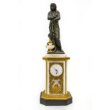 Late 18th-early 19th century workVestal clockBronze and white marble clock three sides adorned