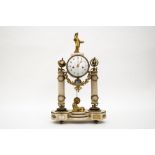 Late 18th century eraAllegorical portico clockWhite and black marble, gilt bronze decor featuring