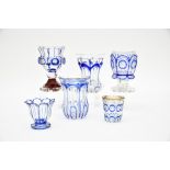 Bohemia, 19th century, Meyers NeffeLot of clear and blue crystalComprises four vases and two