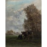 Théodore T’Scharner (1826-1906)Cows in the meadowOil on canvas. Signed at lower right. One spot