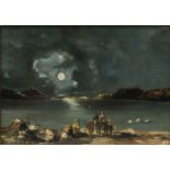 Orientalist schoolMoonlit scene and Kasbah streetTwo oil on canvas paintings. One signed '