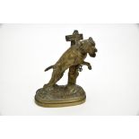 Prosper Lecourtier (1855-1924)Beware of the dog, 1878Bronze sculpture with golden patina. Signed and