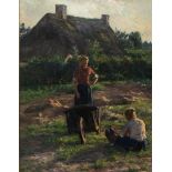 Evert Pieters (1856-1932)Two young girls in a fieldOil on canvas. Signed at lower left. Re-