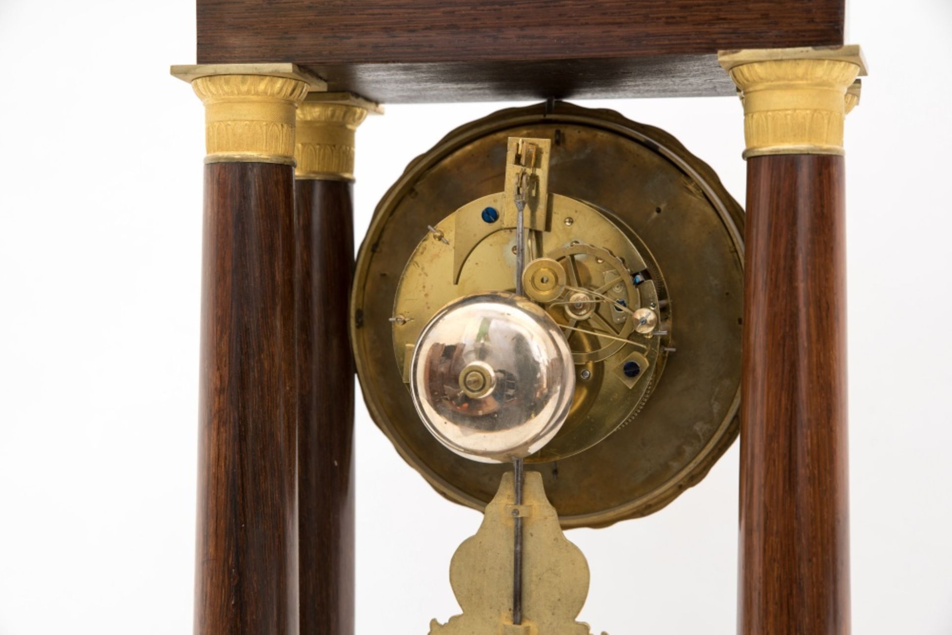 Early 19th century eraCharles X mantlepiece garnitureComposed of a portico clock and two rosewood - Image 2 of 2
