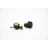 Rabbit with cabbage and rabbit with cauliflowerTwo Vienna bronzes forming inkwells. H: 4 cm