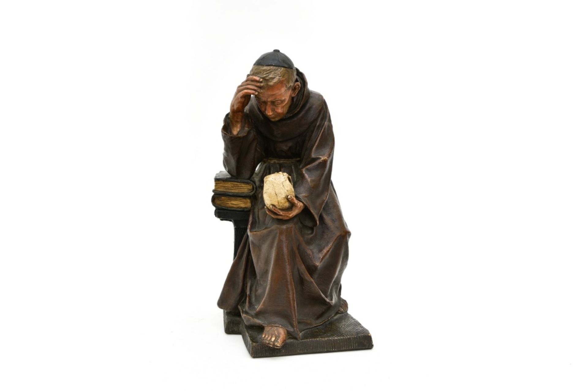 Friedrich Goldscheider (1845-1897)Saint Francis meditatingTerracotta sculpture with multi-coloured